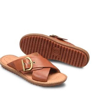 NEW Born Rio Criss Cross Slip On Sandals Cognac Brown Size 7